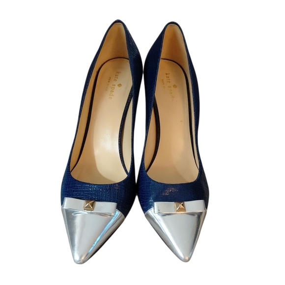 Kate Spade Paloma Blue Snake Embossed Silver Cap Toe Pumps Heels 9.5 - Picture 2 of 12